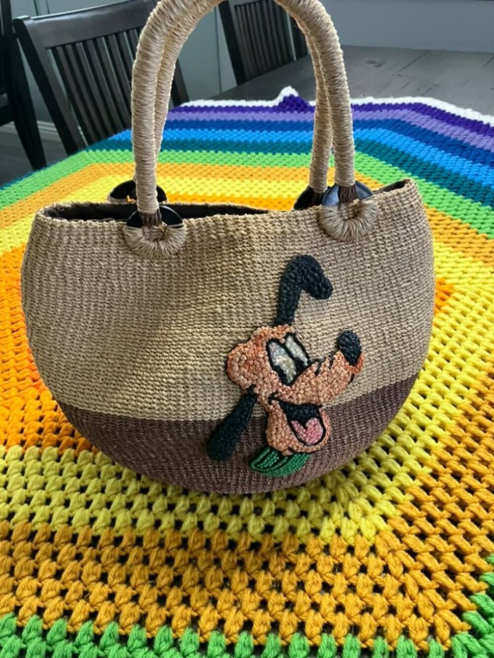 Beams Boy x Disney Japan Straw Raffia Bead Pluto Tote Bag Purse Picnic Handbag